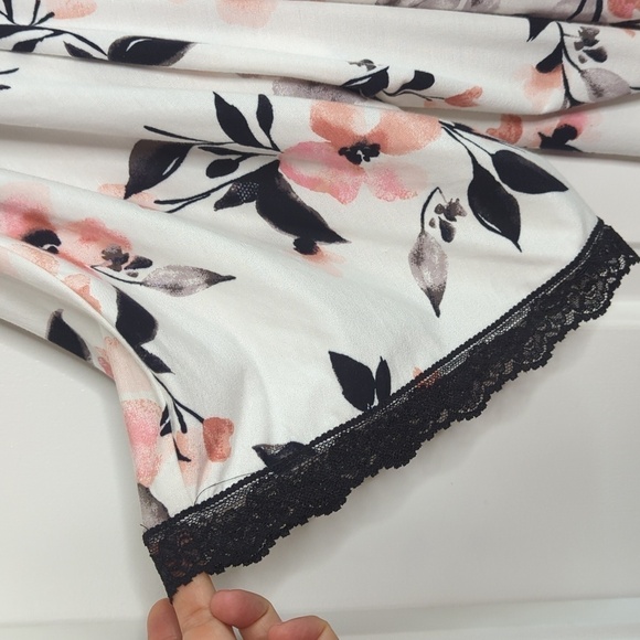 Soma Floral Lace Trim Stretchy Open Cardigan Robe Wrap Topper Ivory L - Picture 5 of 13